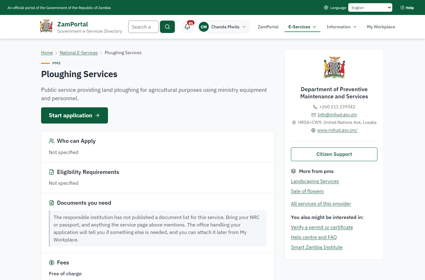 Read the service page (desktop)