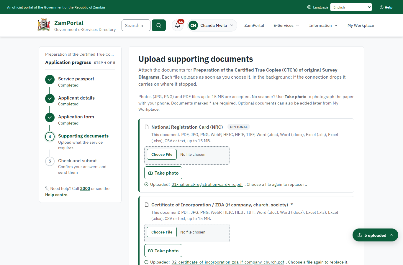 Upload the supporting documents (desktop)