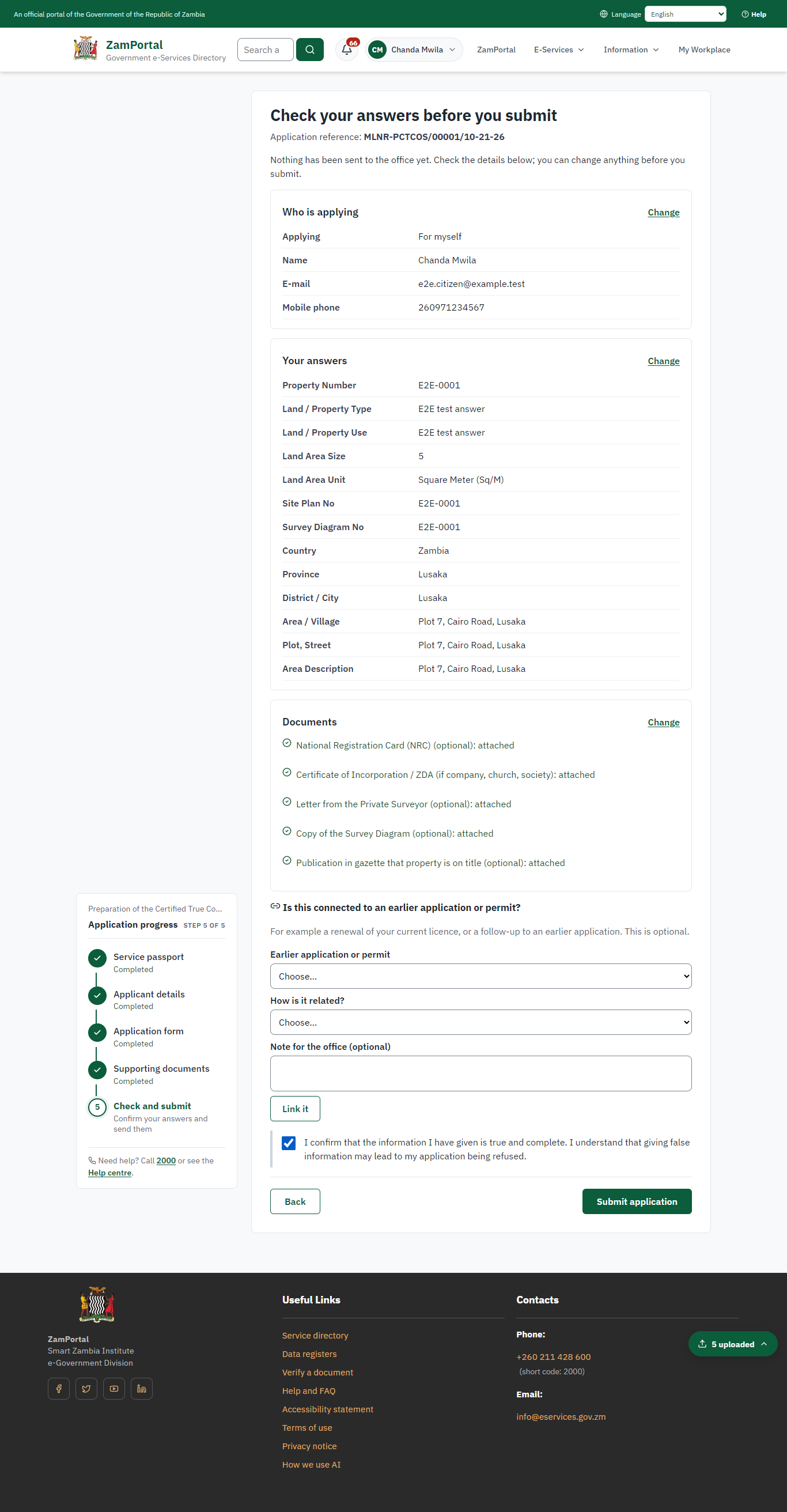 Check the answers and confirm the declaration (desktop)