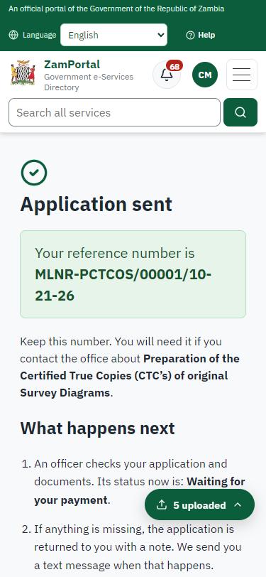 Application sent (375 px phone)