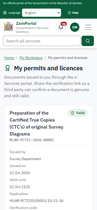 The document in My permits (375 px phone)