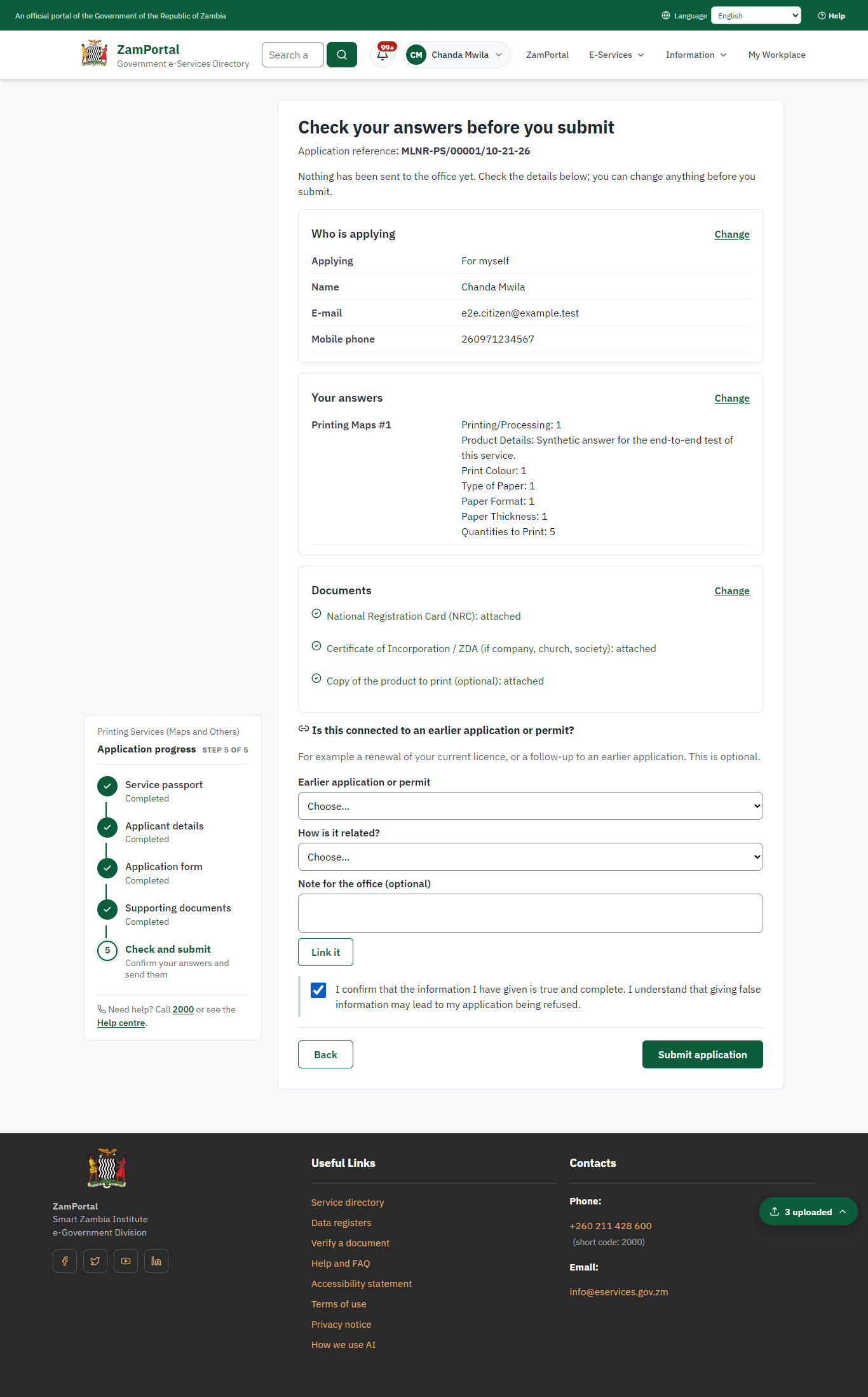 Check the answers and confirm the declaration (desktop)