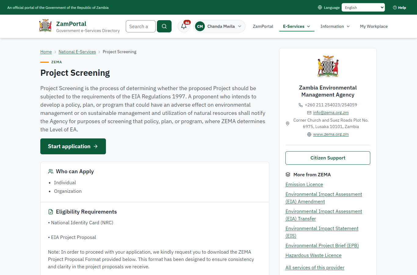 Read the service page (desktop)