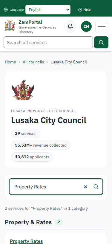 Find the service at the council (375 px phone)