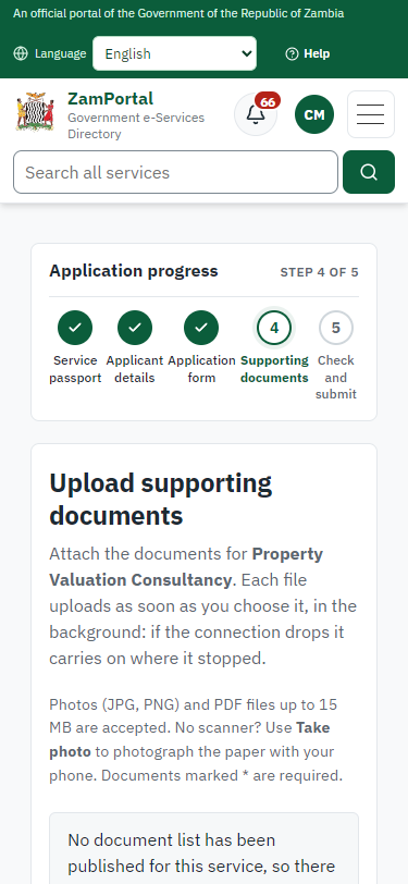Upload the supporting documents (375 px phone)