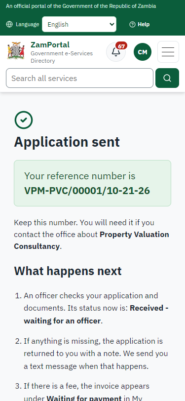 Application sent (375 px phone)