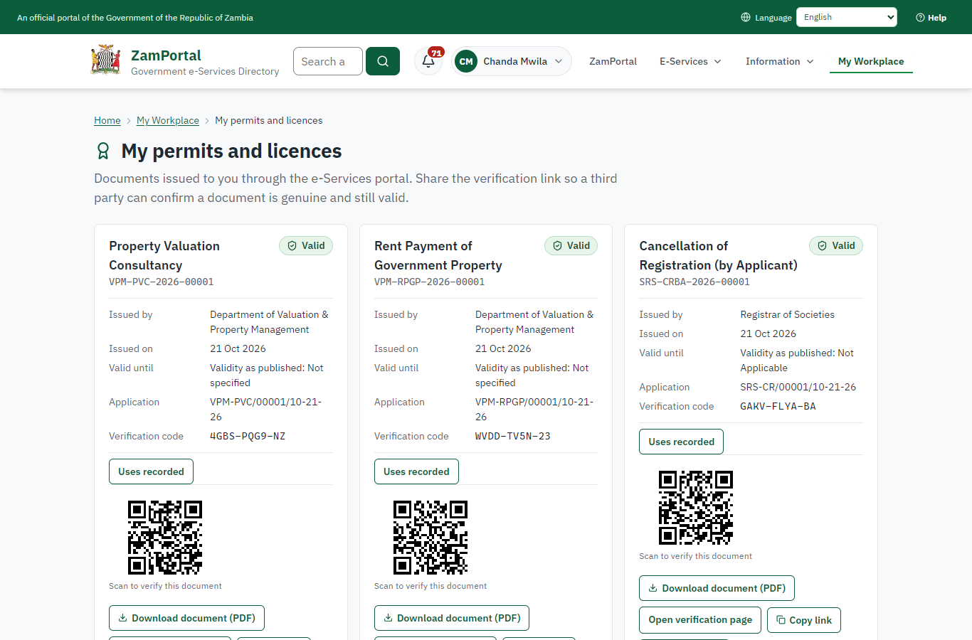 The document in My permits (desktop)