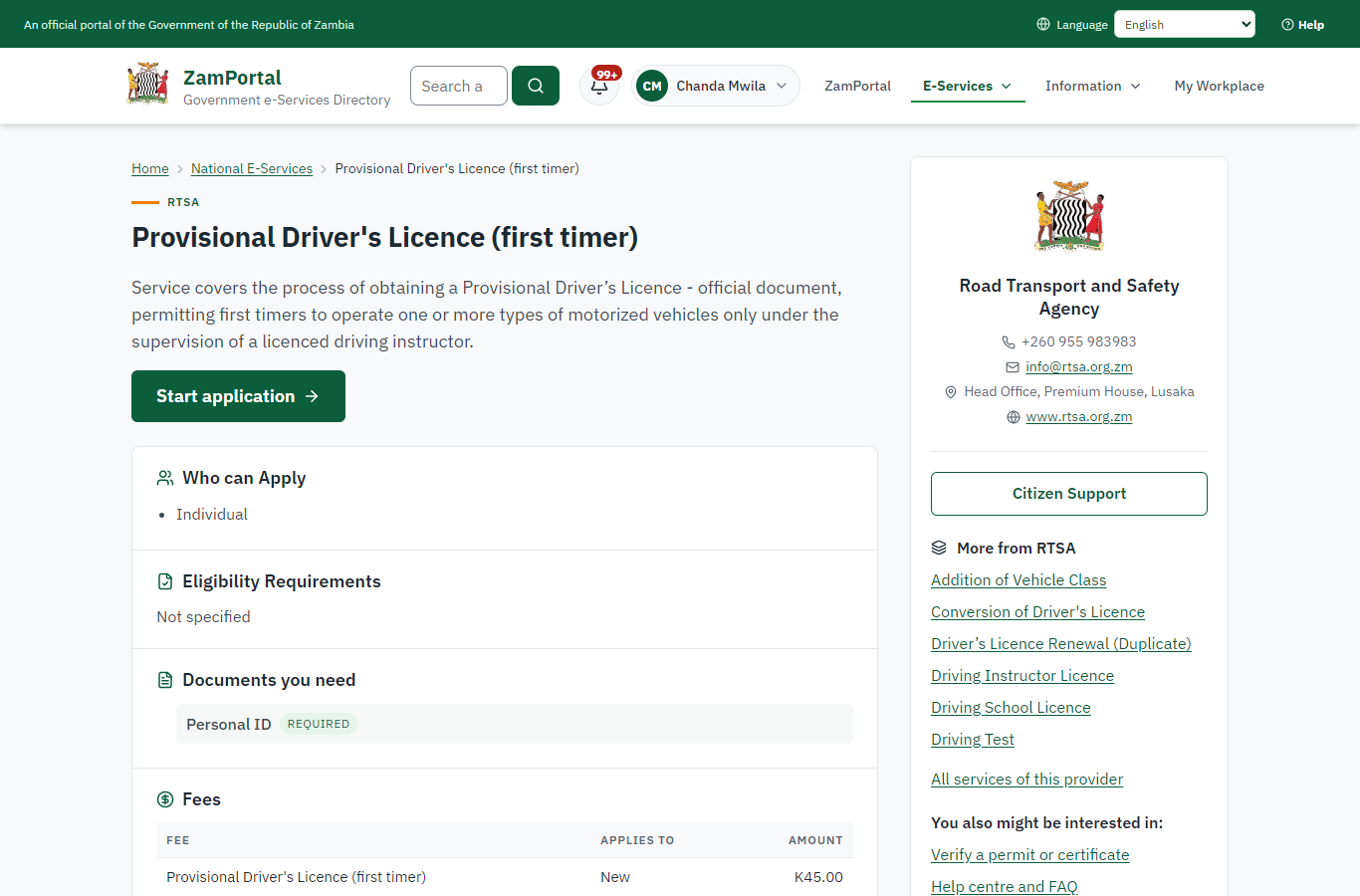 Read the service page (desktop)
