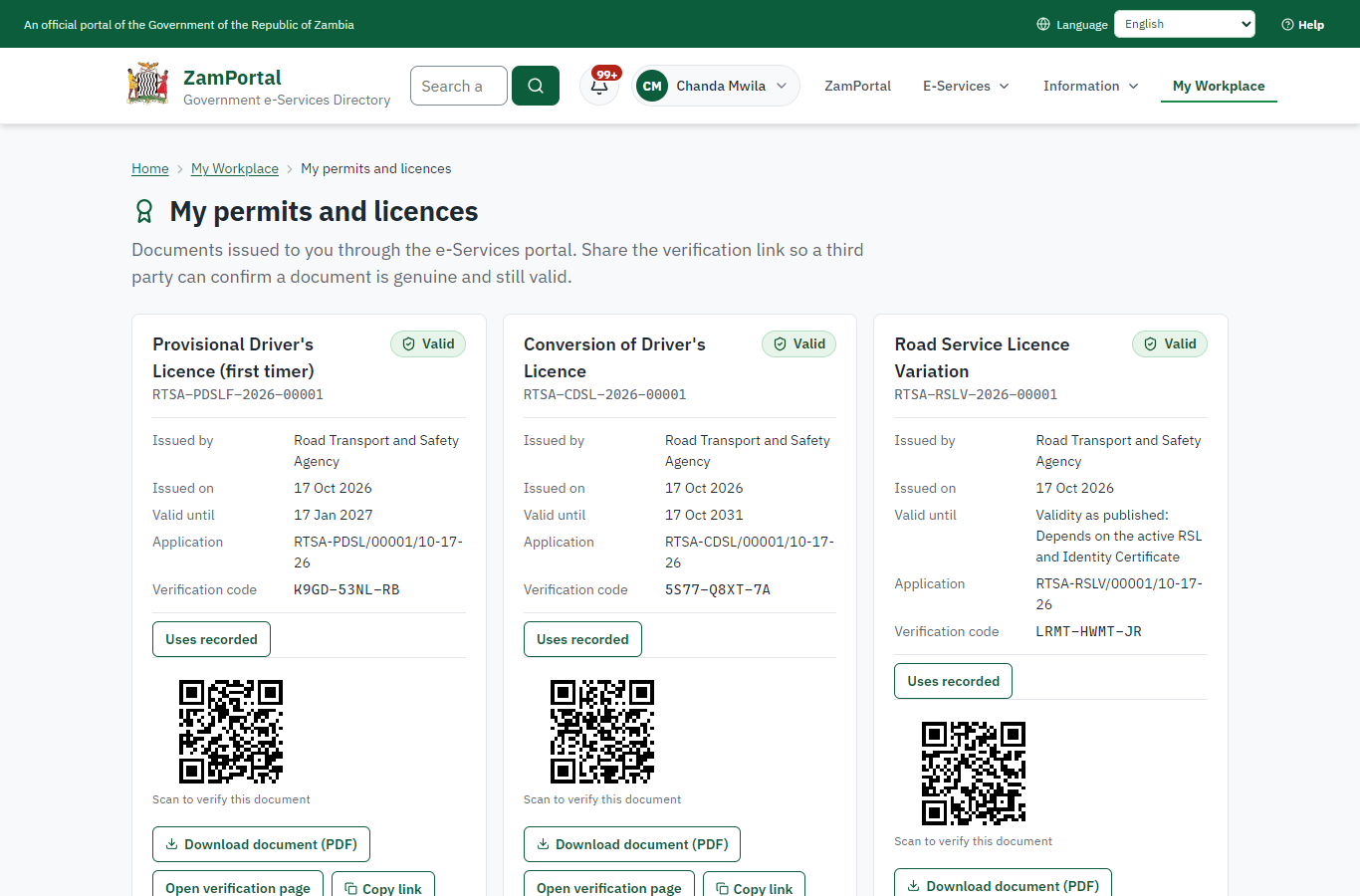 The document in My permits (desktop)