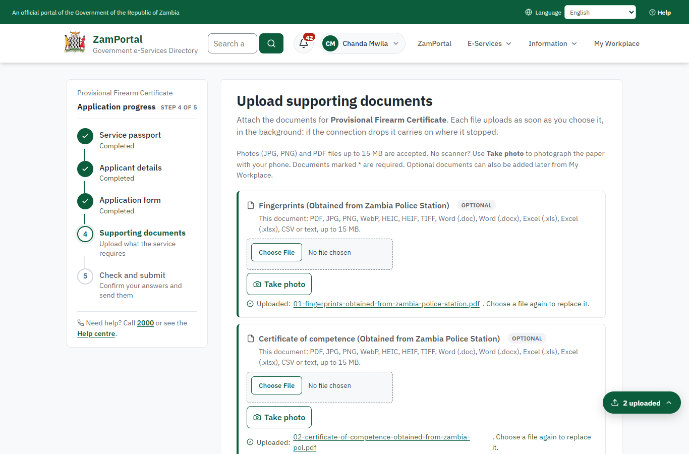 Upload the supporting documents (desktop)