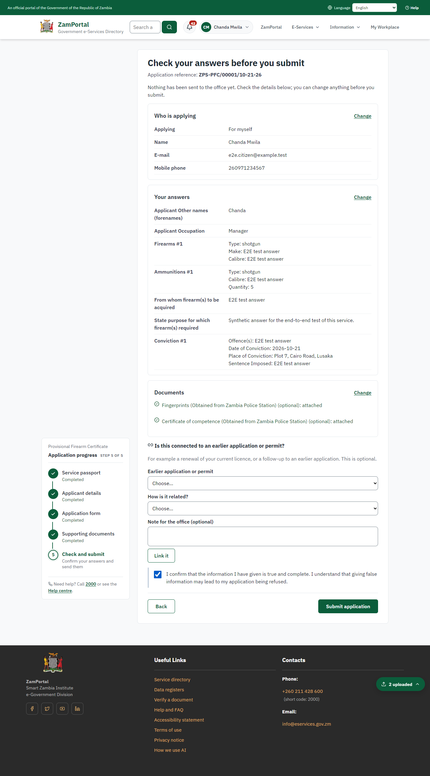 Check the answers and confirm the declaration (desktop)