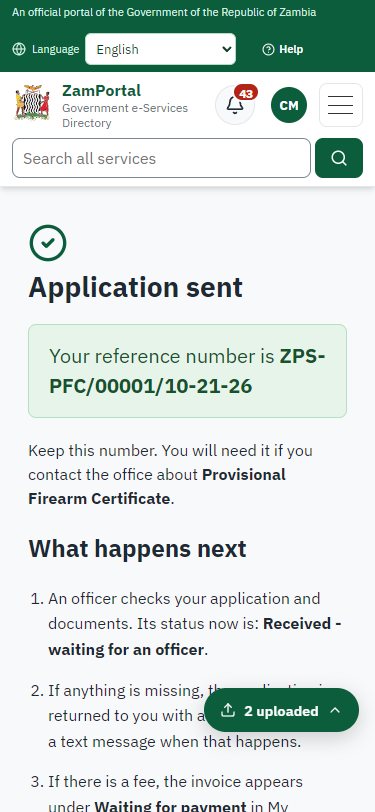 Application sent (375 px phone)