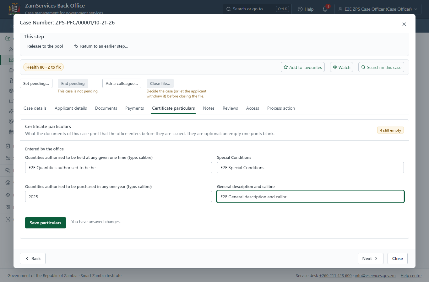 Fill in the certificate particulars (desktop)