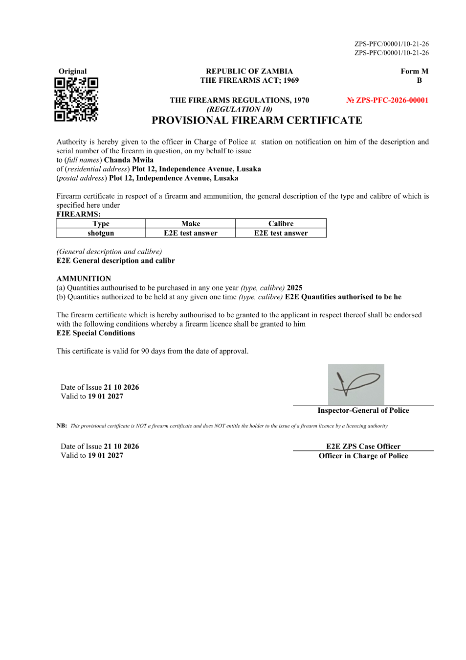 Provisional Firearm Certificate (sealed PDF)