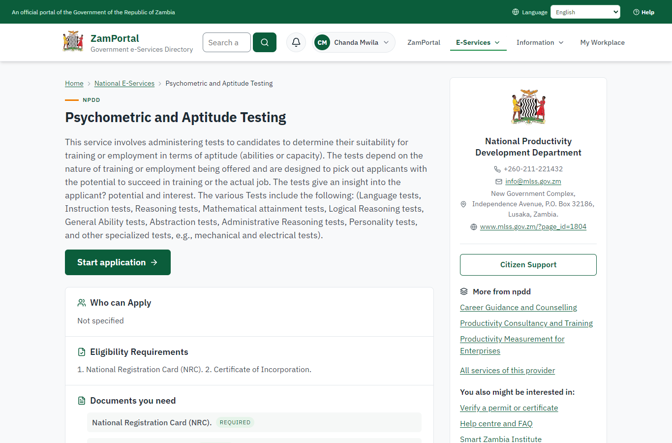 Read the service page (desktop)