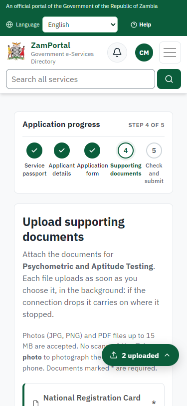 Upload the supporting documents (375 px phone)