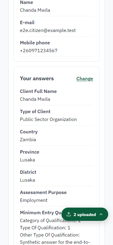 Check the answers and confirm the declaration (375 px phone)
