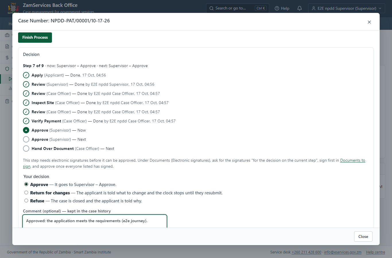 Decide: Supervisor Review, Add Comments, Send for Decision. (desktop)