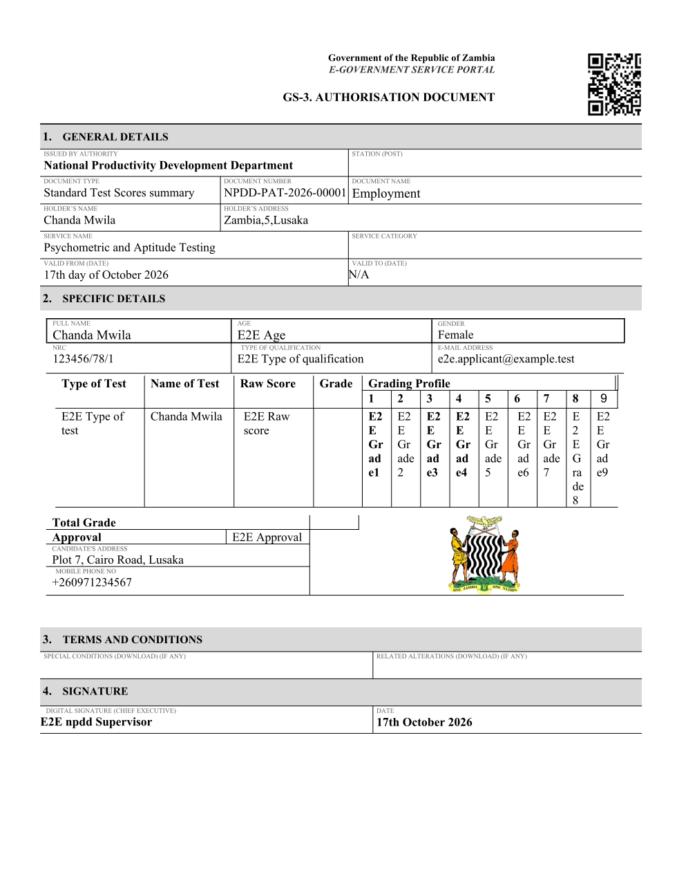 Standard Test Scores summary (sealed PDF)
