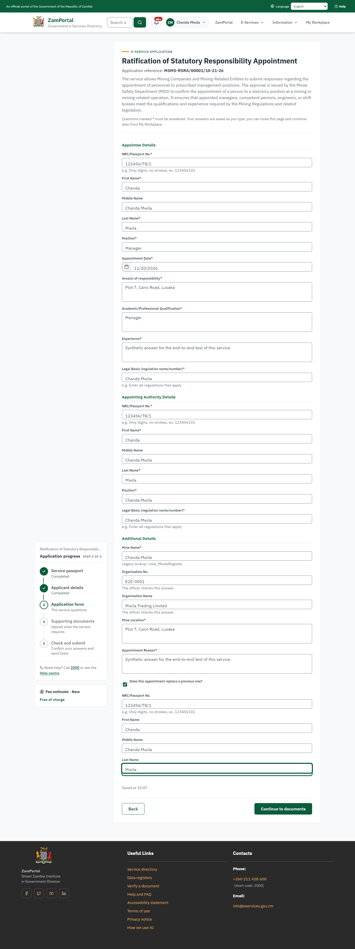 Fill in the application form (desktop)