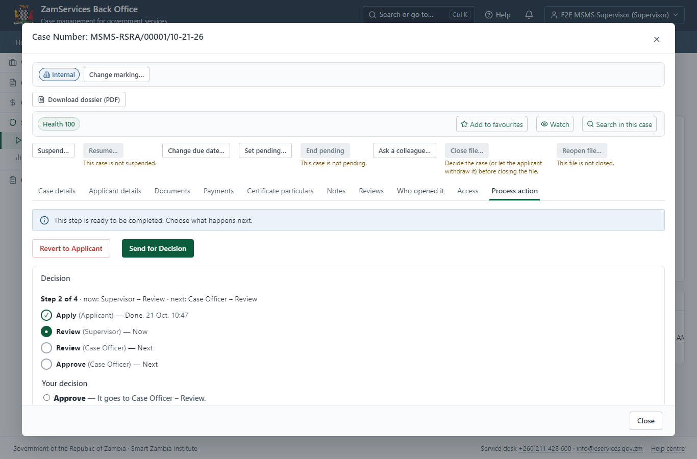Review, Inspect, Assign to Case Officer (desktop)
