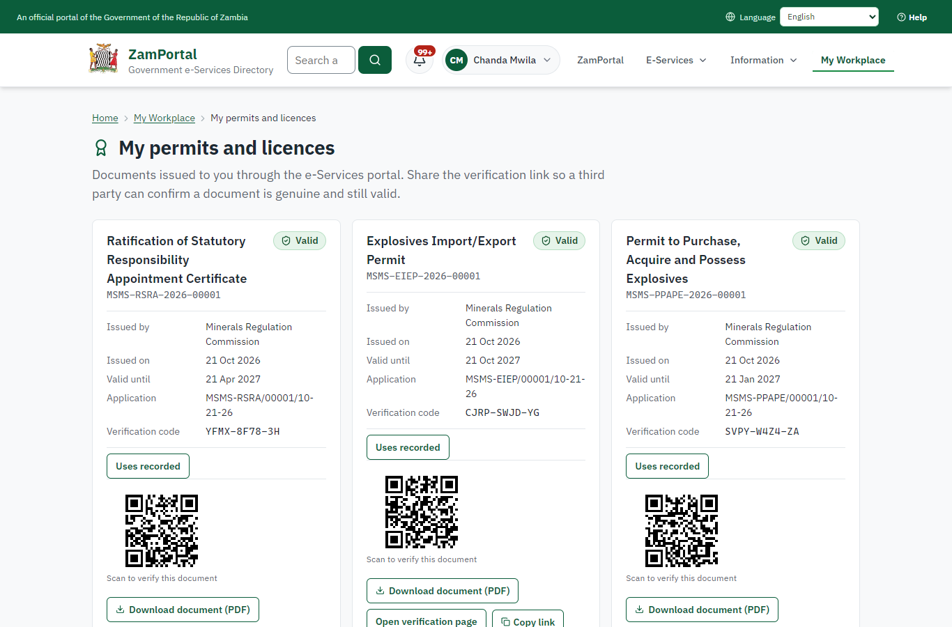 The document in My permits (desktop)