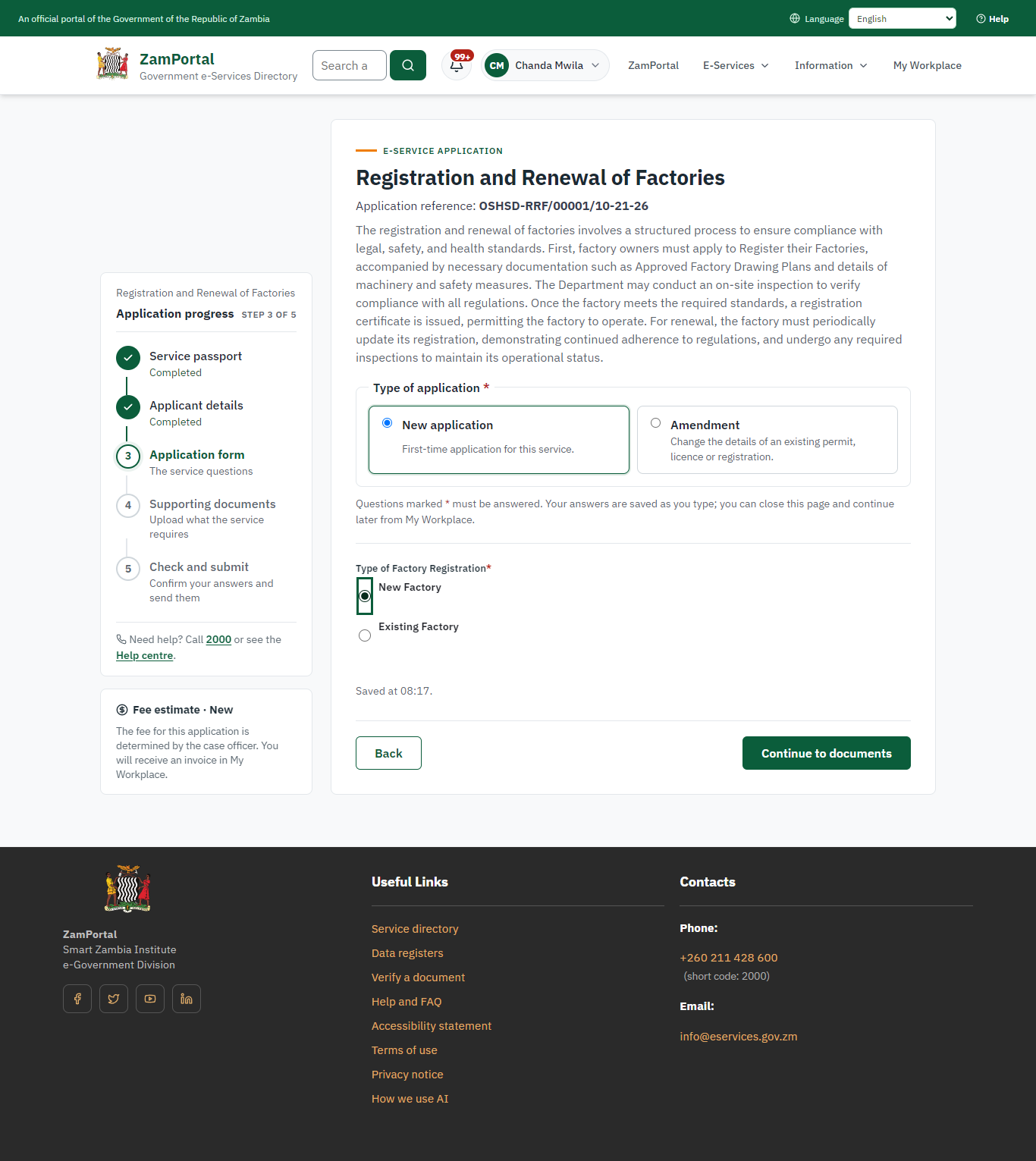 Fill in the application form (desktop)