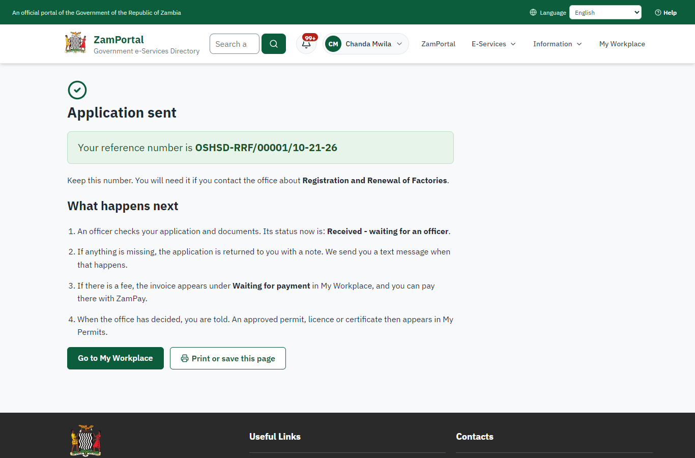 Application sent (desktop)