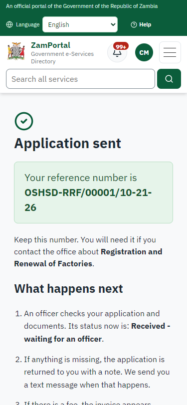Application sent (375 px phone)
