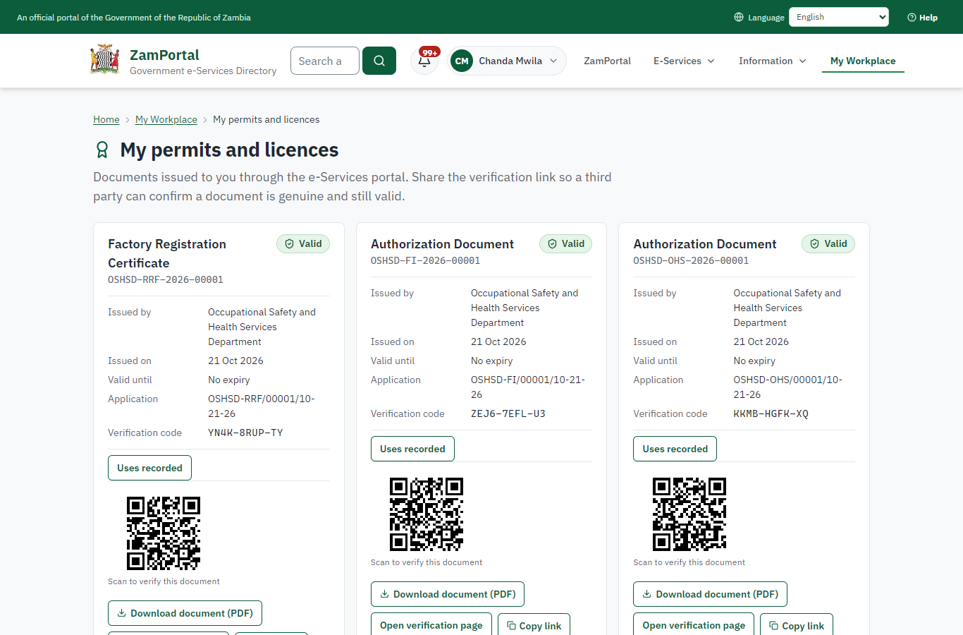 The document in My permits (desktop)
