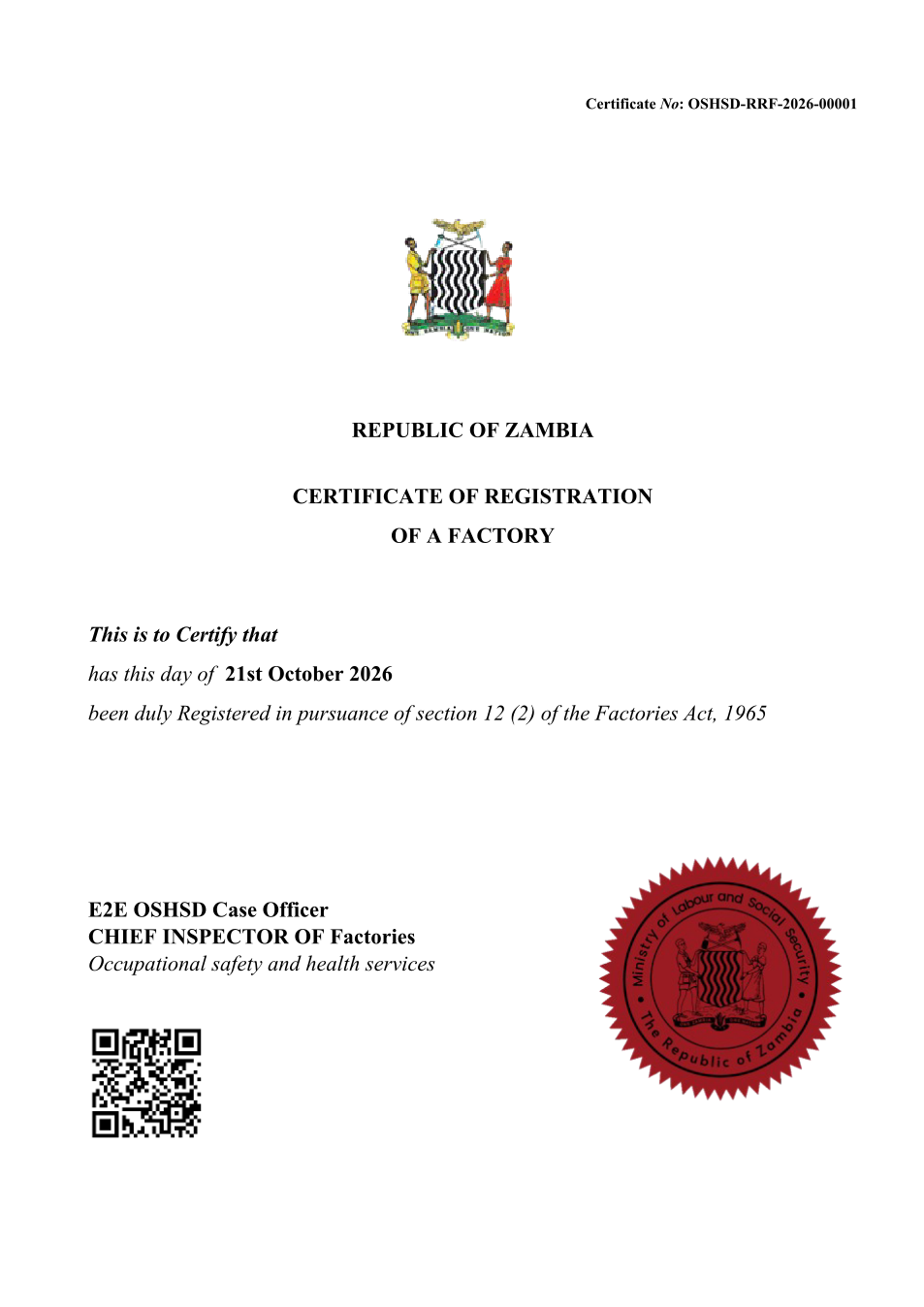 Factory Registration Certificate (sealed PDF)