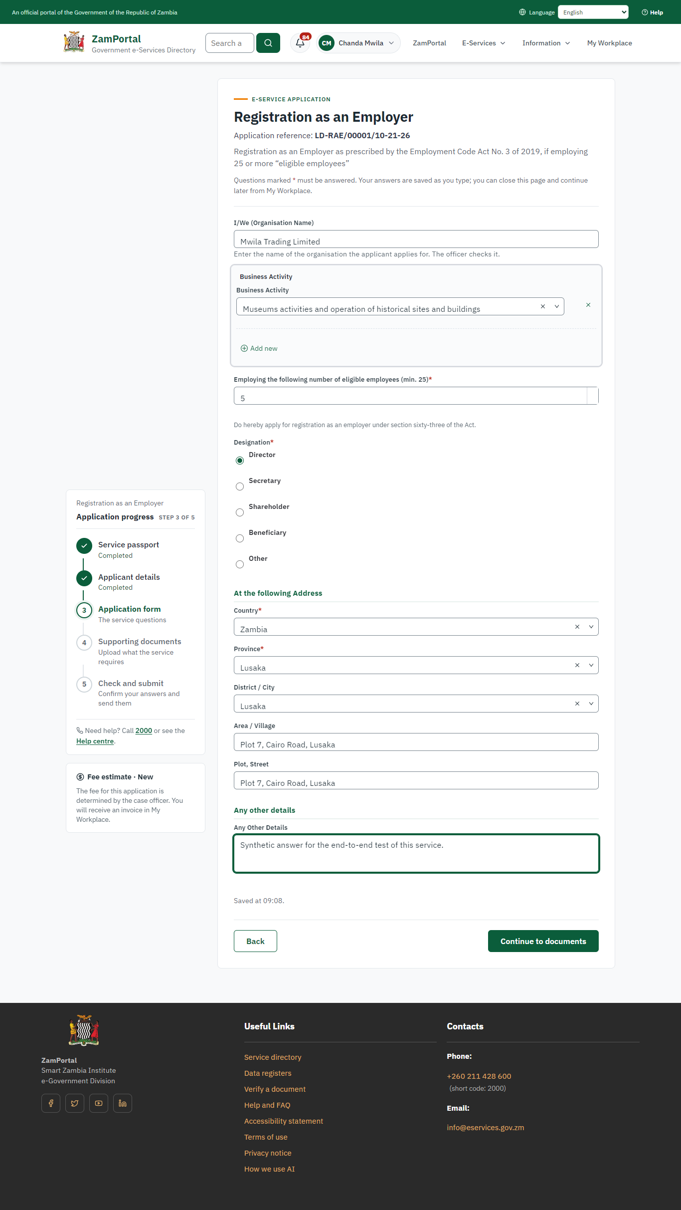 Fill in the application form (desktop)