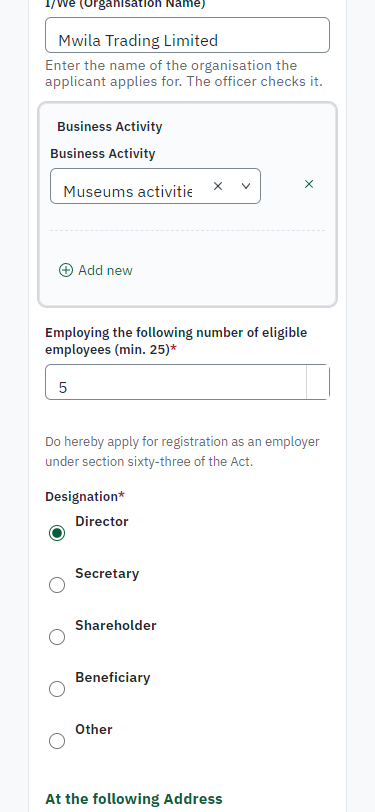 Fill in the application form (375 px phone)