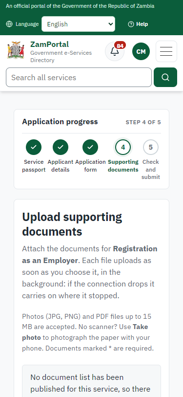 Upload the supporting documents (375 px phone)