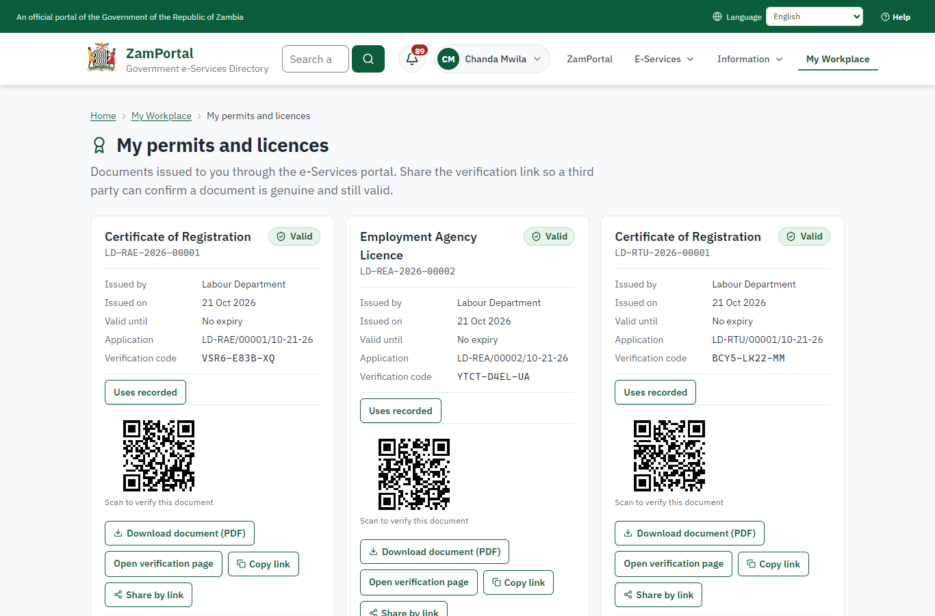 The document in My permits (desktop)