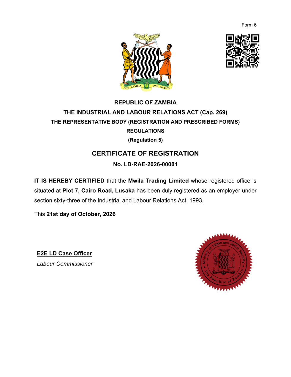 Certificate of Registration (sealed PDF)