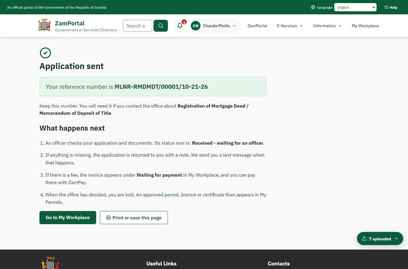 Application sent (desktop)