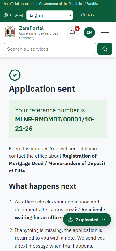 Application sent (375 px phone)