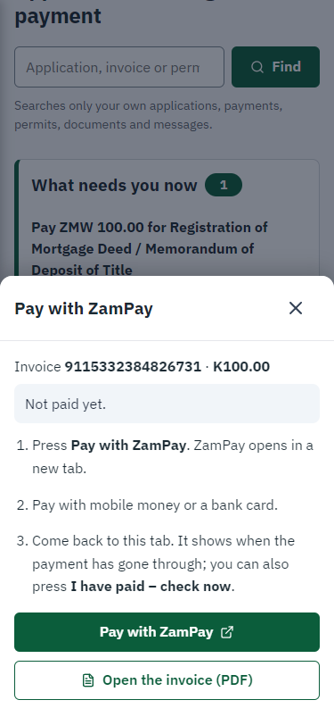 Pay with ZamPay (375 px phone)
