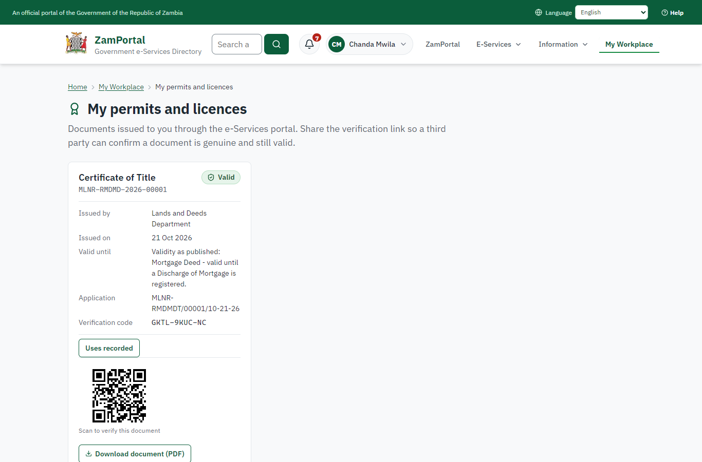 The document in My permits (desktop)