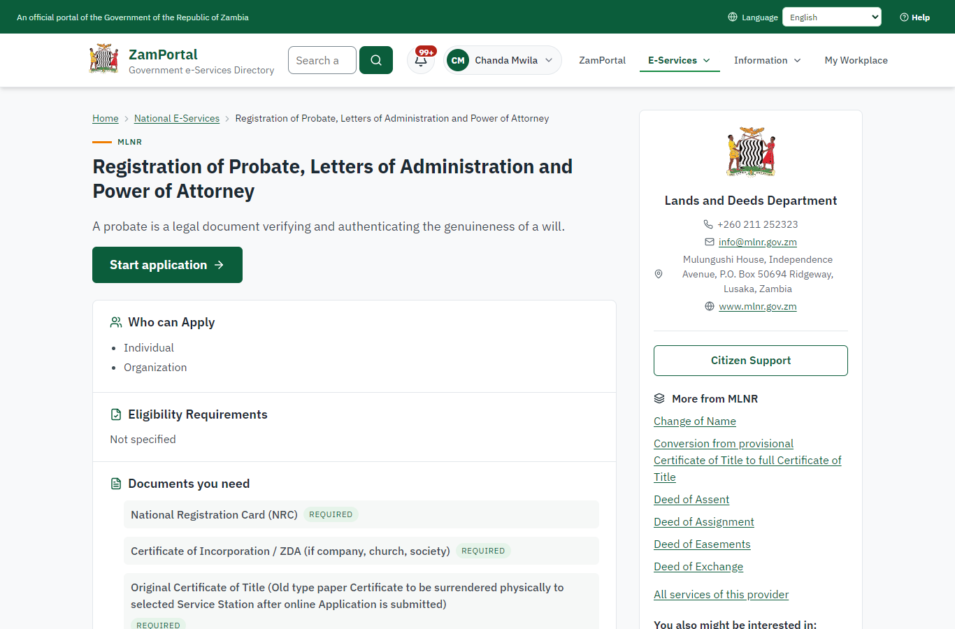 Read the service page (desktop)