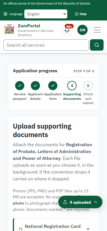 Upload the supporting documents (375 px phone)