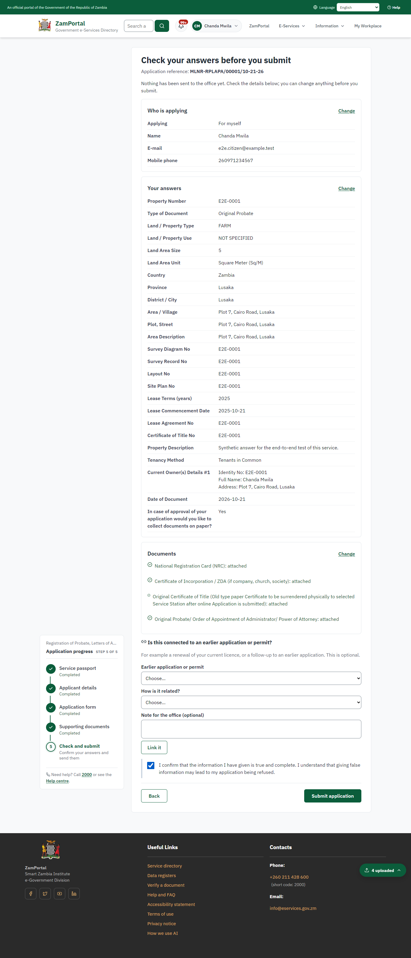 Check the answers and confirm the declaration (desktop)