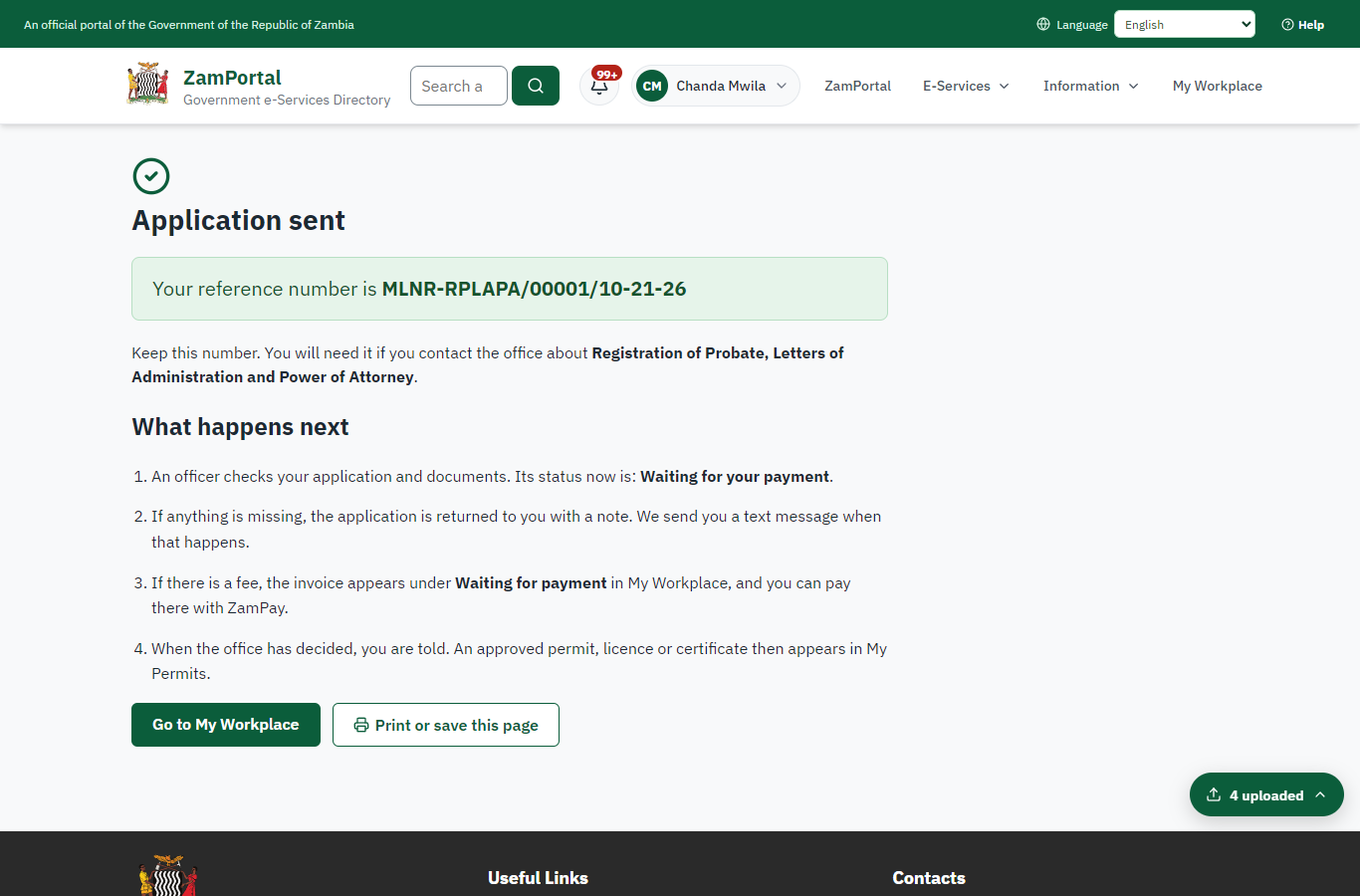 Application sent (desktop)