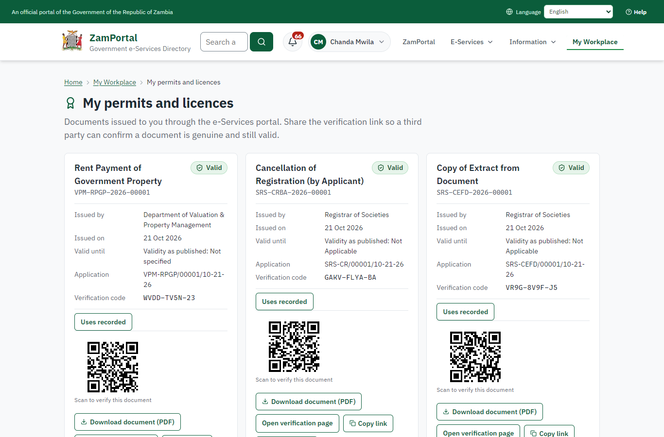The document in My permits (desktop)