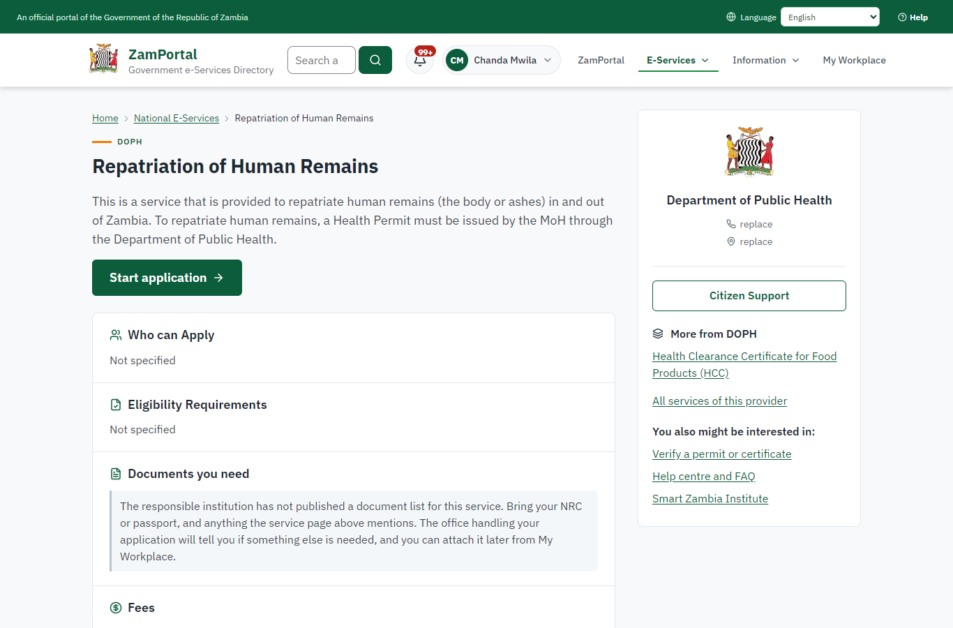 Read the service page (desktop)