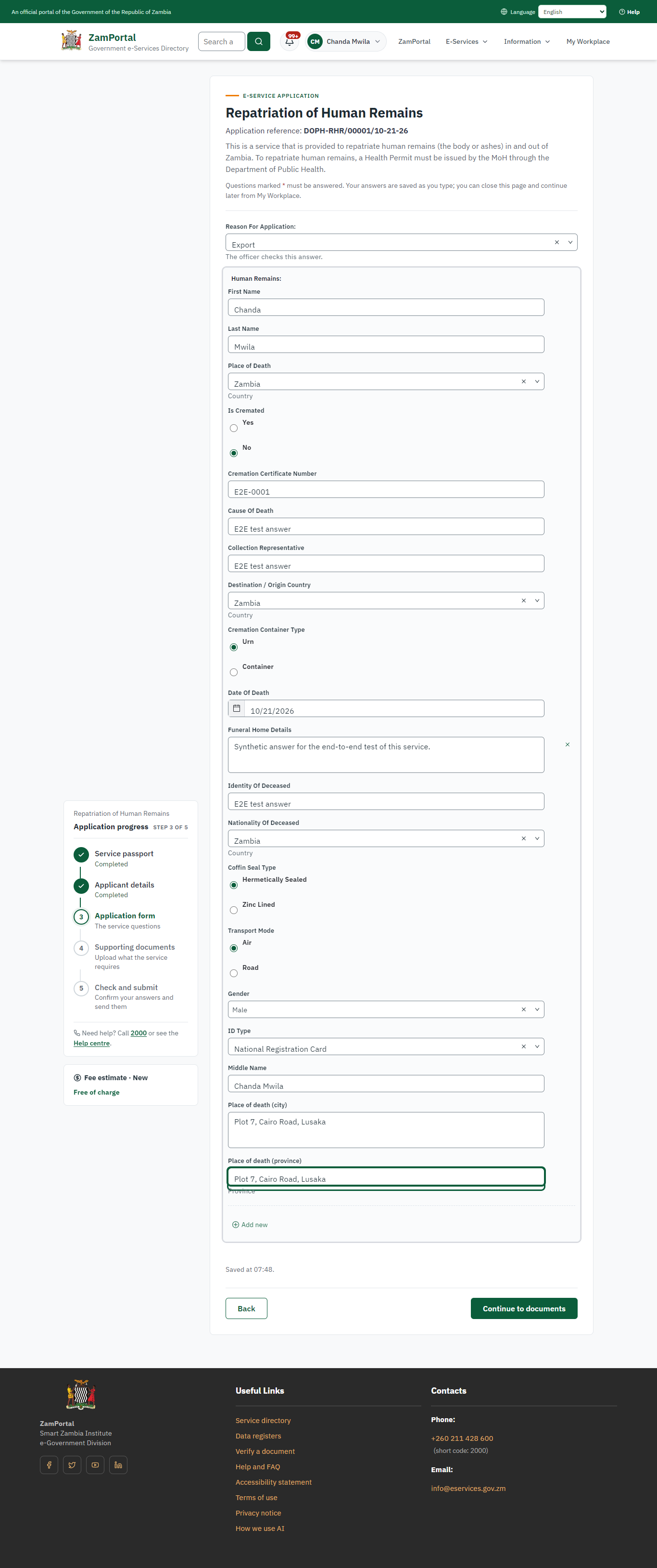 Fill in the application form (desktop)