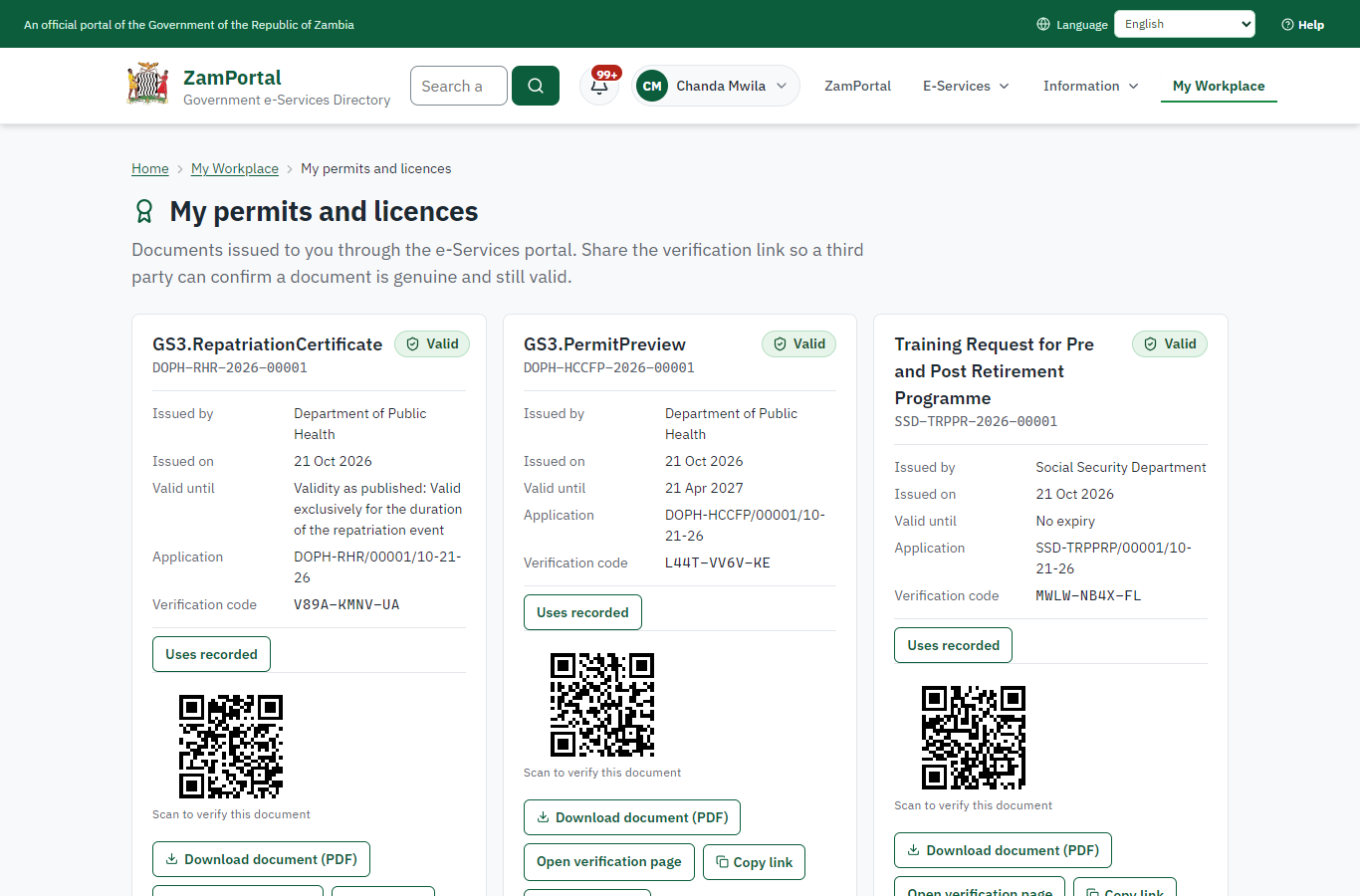 The document in My permits (desktop)