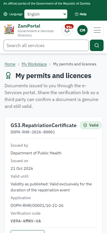 The document in My permits (375 px phone)
