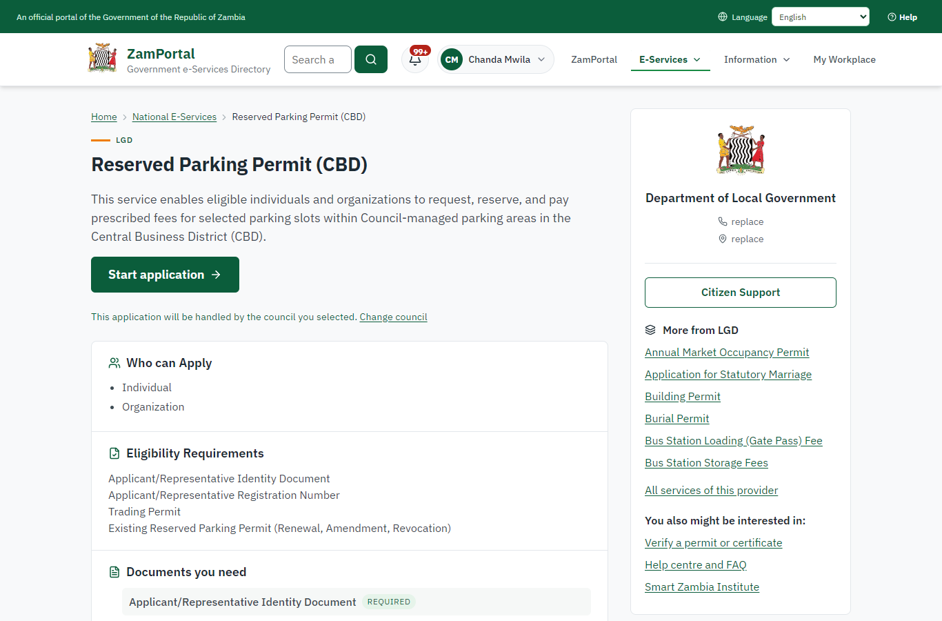 Read the service page (desktop)